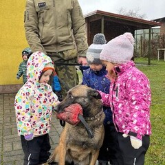 Děti si hladí fenku Happy